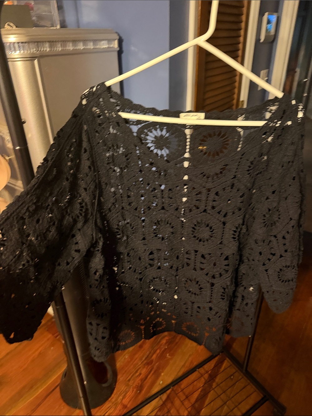 Ultra Pink Black Crochet Lace Blouse